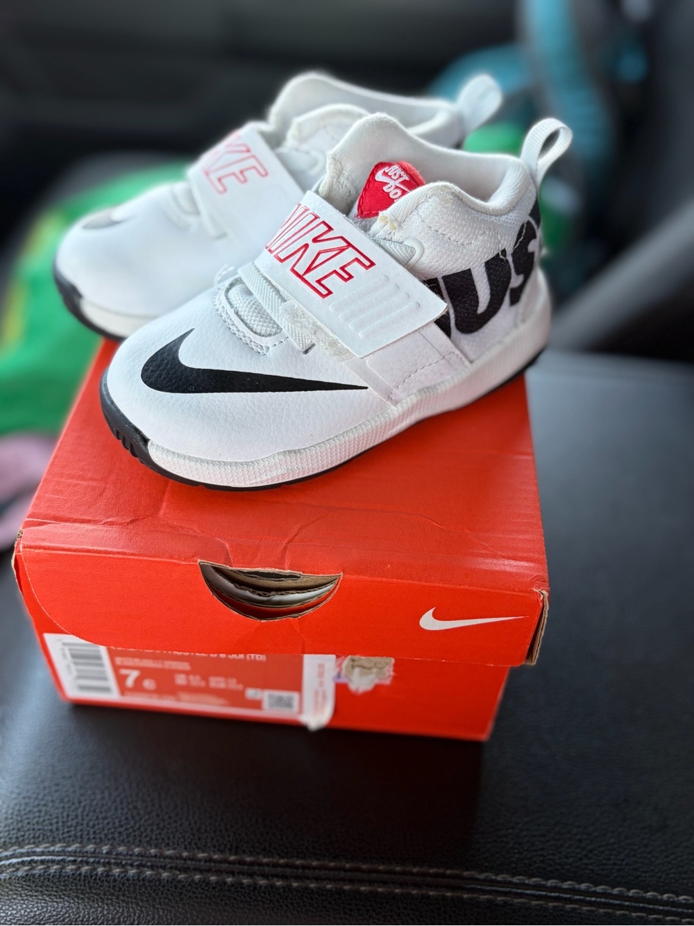 Nike Kids White & Black Velcro Athletic Shoes